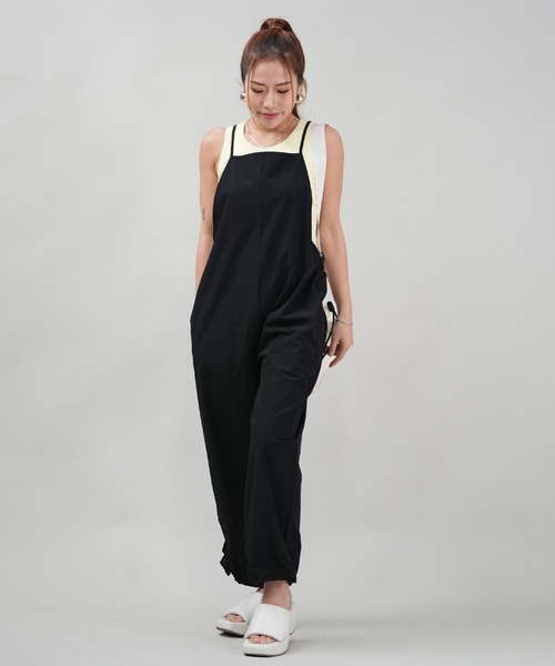 極美品 ダイアグラム リボンサロペット 24AW 黒 ３６ 現行 オールインワン Lace Ladies 肩ひもリボン サロペット ワイドパンツ S〜XL