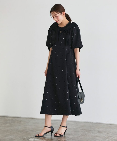 Pierrot（ピエロ）の「リップルドットフレアワンピース（ワンピース・レディース・ブラック/オフホワイト・PM/M/L）」の17枚目の写真