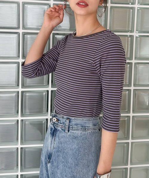 Doux archives（ドゥアルシーヴ）の「バックオープン５分袖カットソー（Tシャツ/カットソー・レディース・ブラウン/グレー/その他1/ネイビー・FREE）」の4枚目の写真