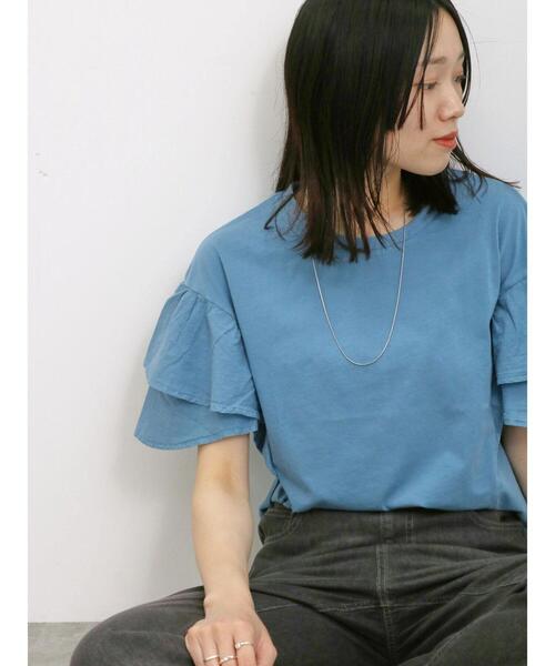 Samansa Mos2 blue(サマンサモスモスブルー)の「ピグメントフリルプルオーバー(Tシャツ/カットソー・レディース・ブルー/チャコールグレー/グリーン・F)」の3枚目の写真