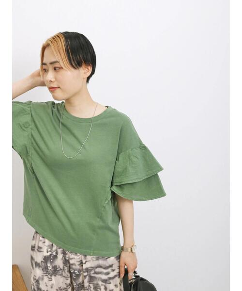 Samansa Mos2 blue(サマンサモスモスブルー)の「ピグメントフリルプルオーバー(Tシャツ/カットソー・レディース・ブルー/チャコールグレー/グリーン・F)」の1枚目の写真