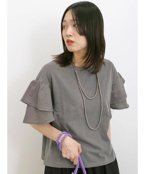 Samansa Mos2 blue(サマンサモスモスブルー)の「ピグメントフリルプルオーバー(Tシャツ/カットソー・レディース・ブルー/チャコールグレー/グリーン・F)」の4枚目の写真