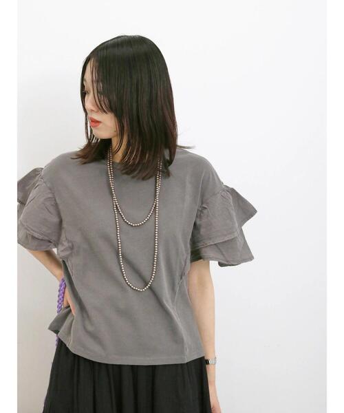 Samansa Mos2 blue(サマンサモスモスブルー)の「ピグメントフリルプルオーバー(Tシャツ/カットソー・レディース・ブルー/チャコールグレー/グリーン・F)」の5枚目の写真