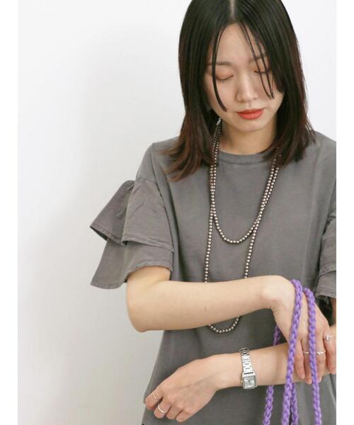 Samansa Mos2 blue(サマンサモスモスブルー)の「ピグメントフリルプルオーバー(Tシャツ/カットソー・レディース・ブルー/チャコールグレー/グリーン・F)」の6枚目の写真