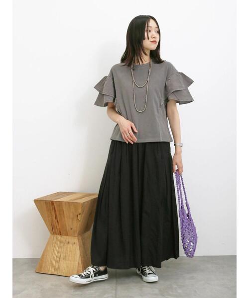 Samansa Mos2 blue(サマンサモスモスブルー)の「ピグメントフリルプルオーバー(Tシャツ/カットソー・レディース・ブルー/チャコールグレー/グリーン・F)」の8枚目の写真