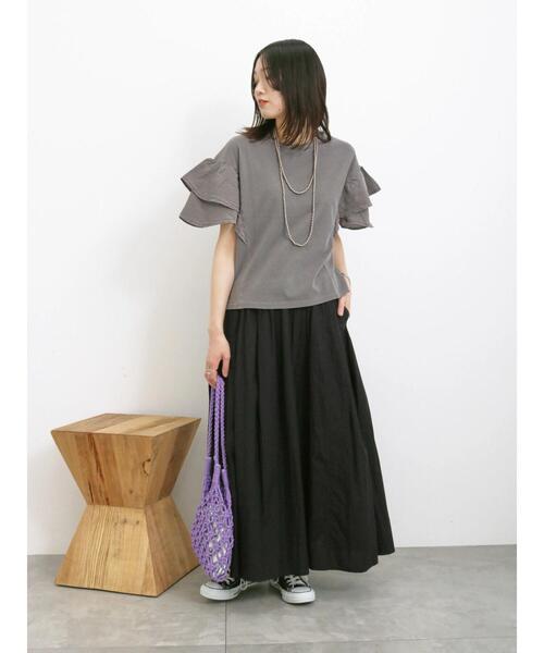 Samansa Mos2 blue(サマンサモスモスブルー)の「ピグメントフリルプルオーバー(Tシャツ/カットソー・レディース・ブルー/チャコールグレー/グリーン・F)」の9枚目の写真