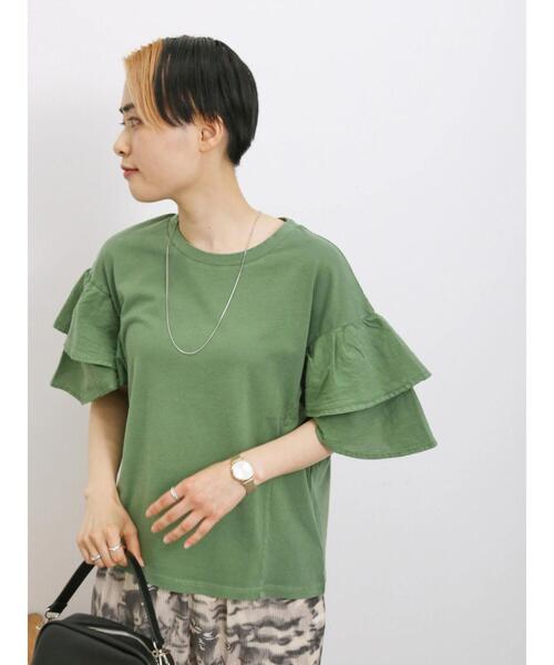 Samansa Mos2 blue(サマンサモスモスブルー)の「ピグメントフリルプルオーバー(Tシャツ/カットソー・レディース・ブルー/チャコールグレー/グリーン・F)」の11枚目の写真