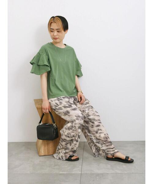 Samansa Mos2 blue(サマンサモスモスブルー)の「ピグメントフリルプルオーバー(Tシャツ/カットソー・レディース・ブルー/チャコールグレー/グリーン・F)」の14枚目の写真