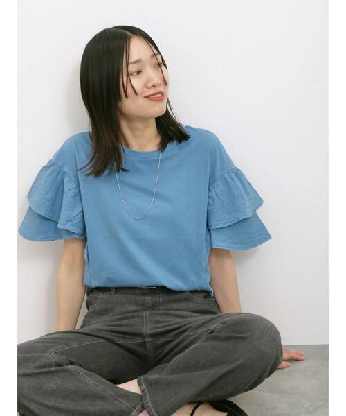 Samansa Mos2 blue(サマンサモスモスブルー)の「ピグメントフリルプルオーバー(Tシャツ/カットソー・レディース・ブルー/チャコールグレー/グリーン・F)」の15枚目の写真