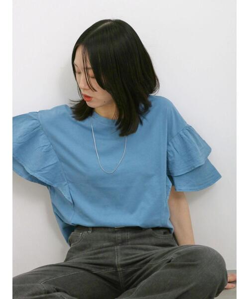 Samansa Mos2 blue(サマンサモスモスブルー)の「ピグメントフリルプルオーバー(Tシャツ/カットソー・レディース・ブルー/チャコールグレー/グリーン・F)」の16枚目の写真