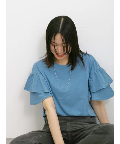 Samansa Mos2 blue(サマンサモスモスブルー)の「ピグメントフリルプルオーバー(Tシャツ/カットソー・レディース・ブルー/チャコールグレー/グリーン・F)」の17枚目の写真