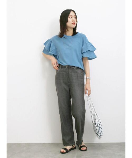 Samansa Mos2 blue(サマンサモスモスブルー)の「ピグメントフリルプルオーバー(Tシャツ/カットソー・レディース・ブルー/チャコールグレー/グリーン・F)」の18枚目の写真