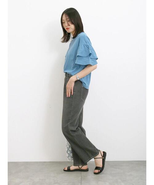 Samansa Mos2 blue(サマンサモスモスブルー)の「ピグメントフリルプルオーバー(Tシャツ/カットソー・レディース・ブルー/チャコールグレー/グリーン・F)」の19枚目の写真