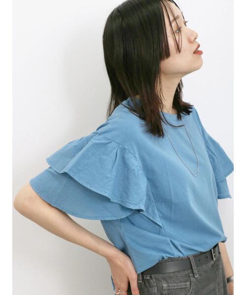 Samansa Mos2 blue(サマンサモスモスブルー)の「ピグメントフリルプルオーバー(Tシャツ/カットソー・レディース・ブルー/チャコールグレー/グリーン・F)」の21枚目の写真