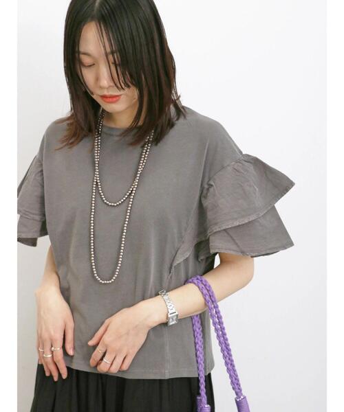 Samansa Mos2 blue(サマンサモスモスブルー)の「ピグメントフリルプルオーバー(Tシャツ/カットソー・レディース・ブルー/チャコールグレー/グリーン・F)」の22枚目の写真