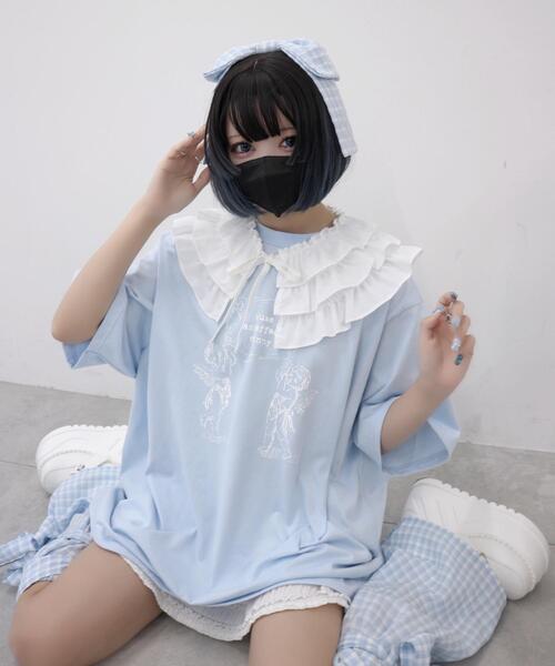 Whinny(ホワイニー)の「Whinny/空飛びエンジェルズ(Tシャツ/カットソー・レディース・サックスブルー/ブラック/ホワイト・FREE)」の3枚目の写真