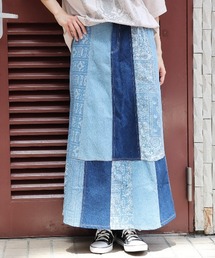パッチデニムスカート【大きいサイズ】