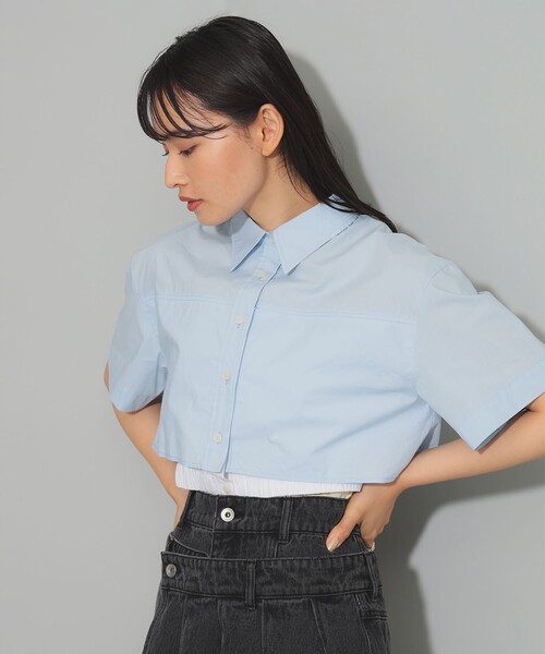 新品　レイビームス　Ray Beams ふんわりブラウス　水色 セール】シャーリング メロー シャツ（シャツ/ブラウス）｜Ray
