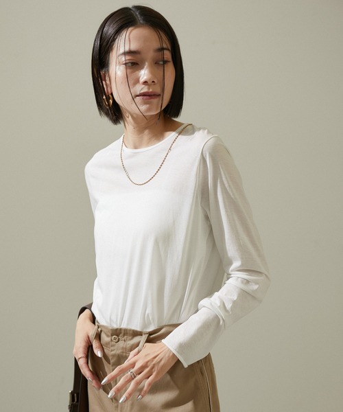 SALON adam et rope'（サロン アダム エ ロペ）の「【GGG for SALON】別注シアーロングスリーブTシャツ（Tシャツ/カットソー・レディース・ホワイト/ブラック・FREE）」の2枚目の写真