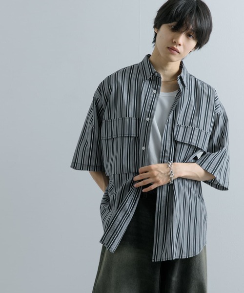 SENSE OF PLACE by URBAN RESEARCH(センスオブプレイスバイアーバンリサーチ)の「ストライプCPOルーズシャツ(5分袖)(シャツ/ブラウス・メンズ・その他1/その他3/その他2・MEDIUM/LARGE)」の2枚目の写真