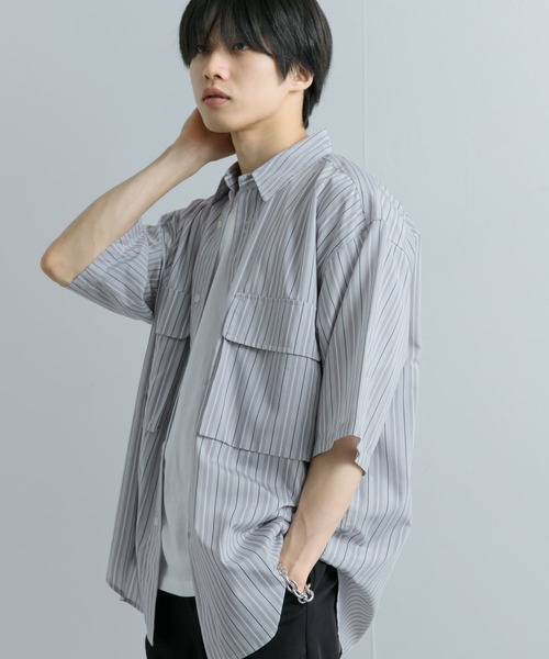 SENSE OF PLACE by URBAN RESEARCH(センスオブプレイスバイアーバンリサーチ)の「ストライプCPOルーズシャツ(5分袖)(シャツ/ブラウス・メンズ・その他1/その他3/その他2・MEDIUM/LARGE)」の3枚目の写真
