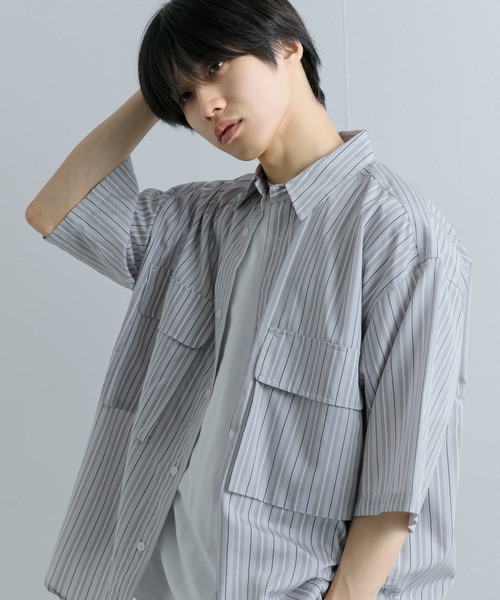 SENSE OF PLACE by URBAN RESEARCH(センスオブプレイスバイアーバンリサーチ)の「ストライプCPOルーズシャツ(5分袖)(シャツ/ブラウス・メンズ・その他1/その他3/その他2・MEDIUM/LARGE)」の4枚目の写真