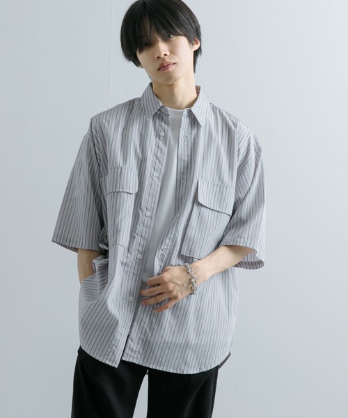 SENSE OF PLACE by URBAN RESEARCH(センスオブプレイスバイアーバンリサーチ)の「ストライプCPOルーズシャツ(5分袖)(シャツ/ブラウス・メンズ・その他1/その他3/その他2・MEDIUM/LARGE)」の5枚目の写真