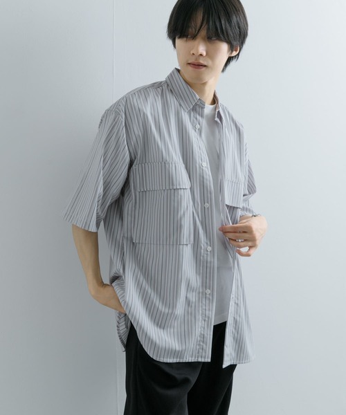 SENSE OF PLACE by URBAN RESEARCH(センスオブプレイスバイアーバンリサーチ)の「ストライプCPOルーズシャツ(5分袖)(シャツ/ブラウス・メンズ・その他1/その他3/その他2・MEDIUM/LARGE)」の7枚目の写真