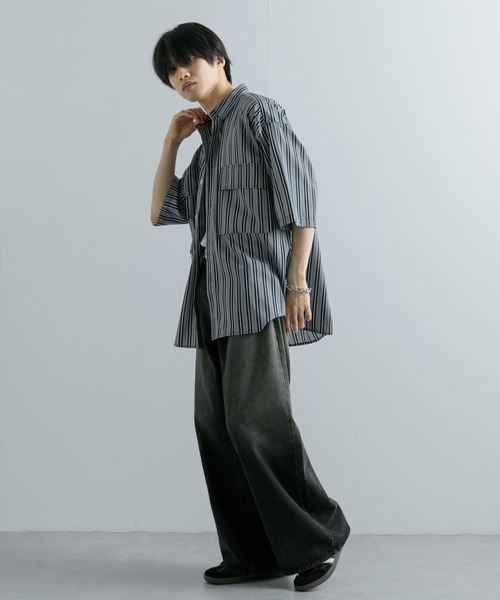 SENSE OF PLACE by URBAN RESEARCH(センスオブプレイスバイアーバンリサーチ)の「ストライプCPOルーズシャツ(5分袖)(シャツ/ブラウス・メンズ・その他1/その他3/その他2・MEDIUM/LARGE)」の21枚目の写真