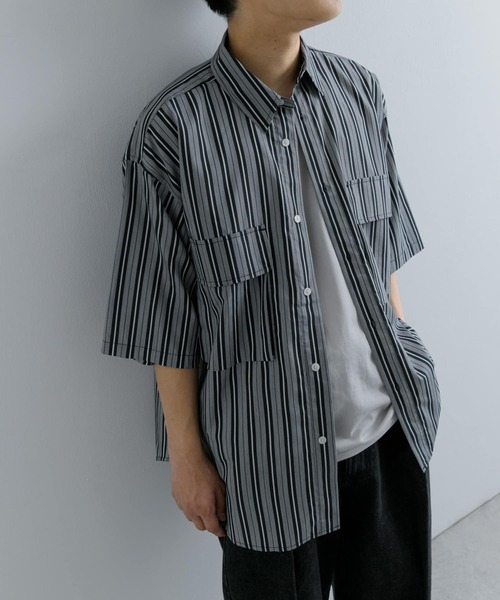 SENSE OF PLACE by URBAN RESEARCH(センスオブプレイスバイアーバンリサーチ)の「ストライプCPOルーズシャツ(5分袖)(シャツ/ブラウス・メンズ・その他1/その他3/その他2・MEDIUM/LARGE)」の22枚目の写真