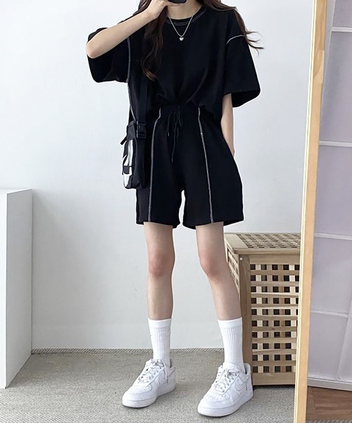 Girly Doll(ガーリードール)の「セットアップ Tシャツ&ショートパンツ 2点セット(セットアップ・レディース・グレー/ブラック/ベージュ・F)」の7枚目の写真