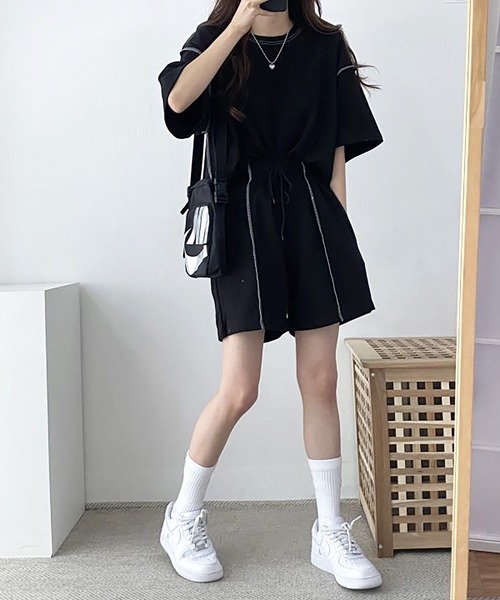 Girly Doll(ガーリードール)の「セットアップ Tシャツ&ショートパンツ 2点セット(セットアップ・レディース・グレー/ブラック/ベージュ・F)」の8枚目の写真