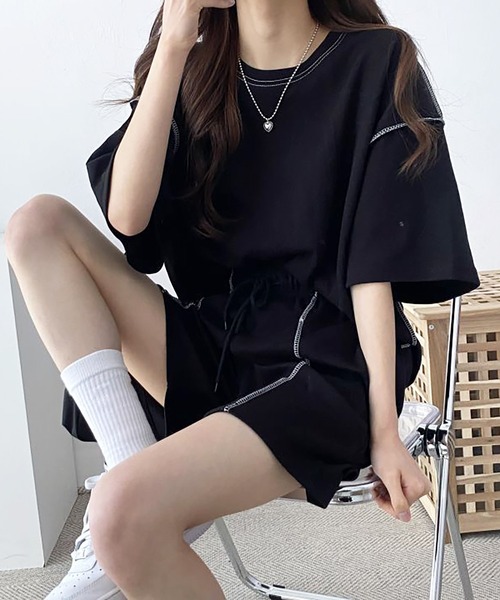 Girly Doll(ガーリードール)の「セットアップ Tシャツ&ショートパンツ 2点セット(セットアップ・レディース・グレー/ブラック/ベージュ・F)」の9枚目の写真