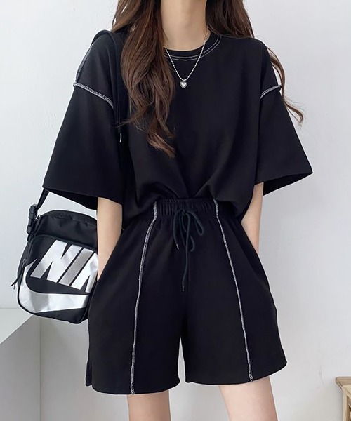 Girly Doll(ガーリードール)の「セットアップ Tシャツ&ショートパンツ 2点セット(セットアップ・レディース・グレー/ブラック/ベージュ・F)」の10枚目の写真