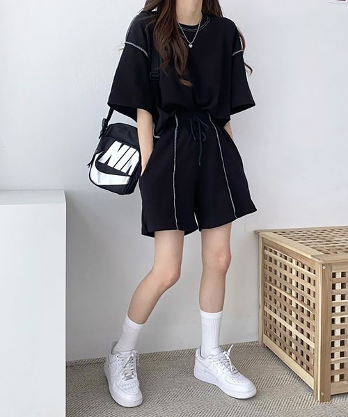 Girly Doll(ガーリードール)の「セットアップ Tシャツ&ショートパンツ 2点セット(セットアップ・レディース・グレー/ブラック/ベージュ・F)」の12枚目の写真