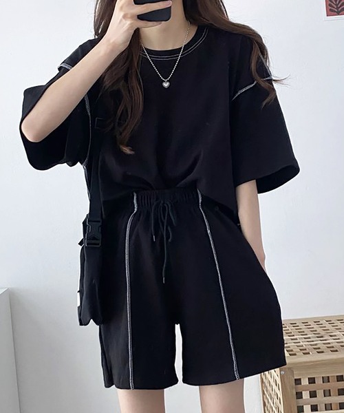 Girly Doll(ガーリードール)の「セットアップ Tシャツ&ショートパンツ 2点セット(セットアップ・レディース・グレー/ブラック/ベージュ・F)」の5枚目の写真