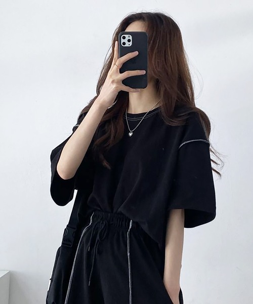 Girly Doll(ガーリードール)の「セットアップ Tシャツ&ショートパンツ 2点セット(セットアップ・レディース・グレー/ブラック/ベージュ・F)」の6枚目の写真