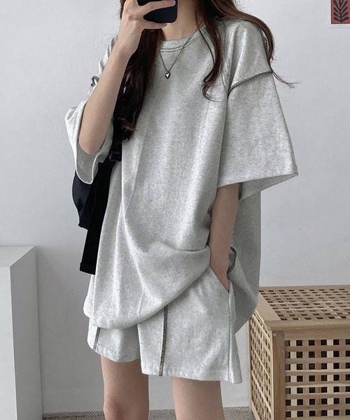 Girly Doll(ガーリードール)の「セットアップ Tシャツ&ショートパンツ 2点セット(セットアップ・レディース・グレー/ブラック/ベージュ・F)」の16枚目の写真