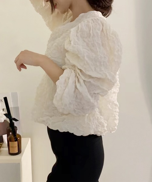 Girly Doll（ガーリードール）の「パフスリーブデザインブラウス（シャツ/ブラウス・レディース・ブラック/アイボリー・F）」の10枚目の写真