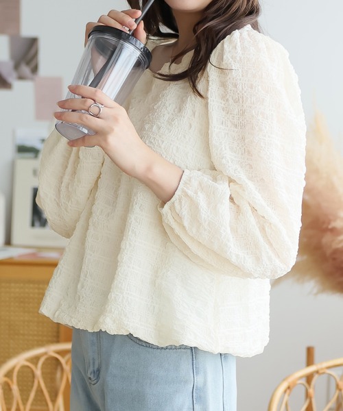 Girly Doll（ガーリードール）の「パフスリーブデザインブラウス（シャツ/ブラウス・レディース・ブラック/アイボリー・F）」の3枚目の写真