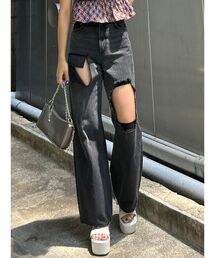 EVRIS | スクエアダメージワイドパンツ(デニムパンツ)