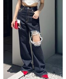 EVRIS | スクエアダメージワイドパンツ(デニムパンツ)