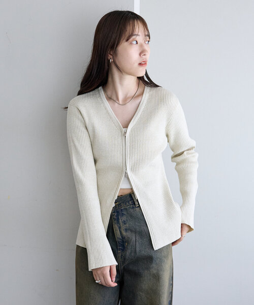 mystic（ミスティック）の「WZIPリブカーディガン（カーディガン