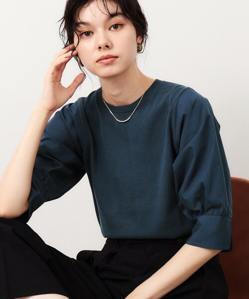 OPAQUE.CLIP（オペークドットクリップ）の「◆フハクスリーブドッキングニット【洗濯機洗い可/抗ピル】（ニット/セーター・レディース・ブラック/ホワイト/ブルー系その他/ブラウン系その他・40/38/36）」の4枚目の写真