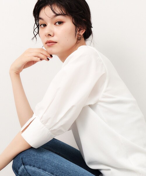 OPAQUE.CLIP（オペークドットクリップ）の「◆フハクスリーブドッキングニット【洗濯機洗い可/抗ピル】（ニット/セーター・レディース・ブラック/ホワイト/ブルー系その他/ブラウン系その他・40/38/36）」の2枚目の写真