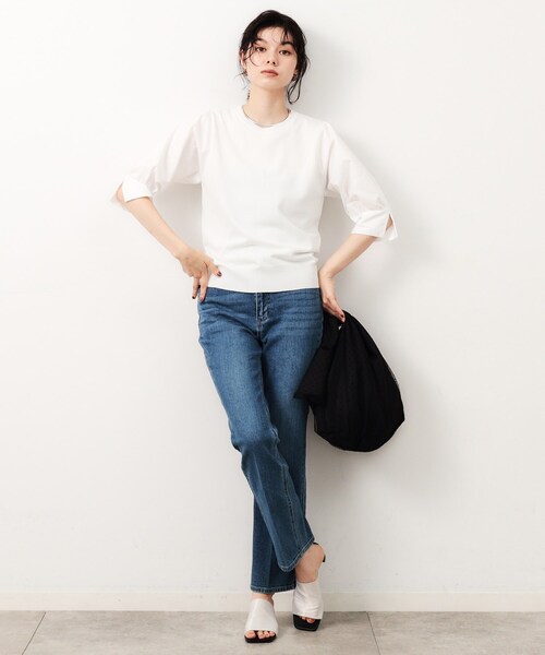 OPAQUE.CLIP（オペークドットクリップ）の「◆フハクスリーブドッキングニット【洗濯機洗い可/抗ピル】（ニット/セーター・レディース・ブラック/ホワイト/ブルー系その他/ブラウン系その他・40/38/36）」の10枚目の写真