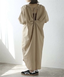 バックオープンリボン　スキッパーマキシ丈ワンピース
