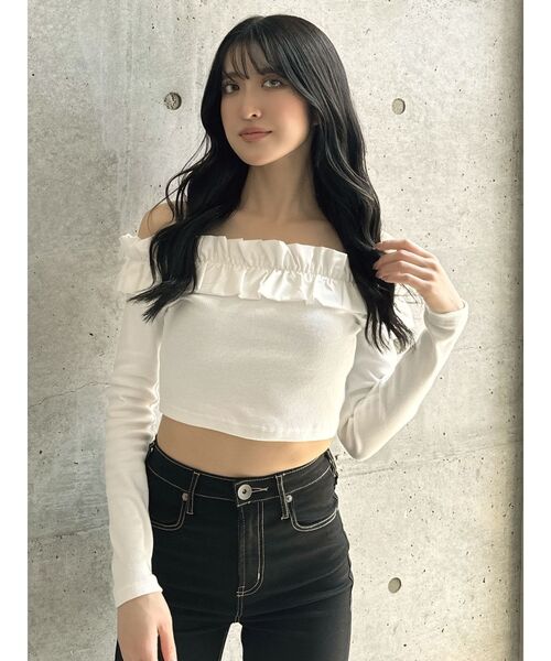 GYDA(ジェイダ)の「フリルリブトップス(Tシャツ/カットソー・レディース・ブラック/オフホワイト・FREE)」の15枚目の写真