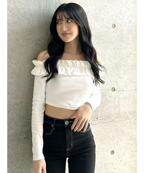 GYDA(ジェイダ)の「フリルリブトップス(Tシャツ/カットソー・レディース・ブラック/オフホワイト・FREE)」の17枚目の写真
