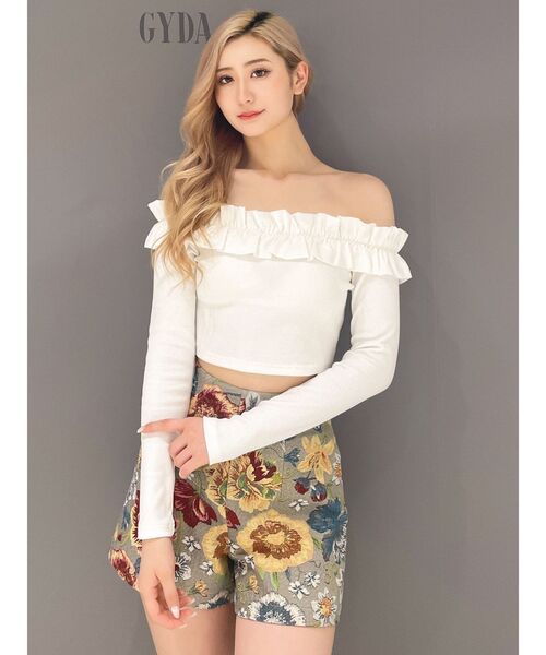GYDA(ジェイダ)の「フリルリブトップス(Tシャツ/カットソー・レディース・ブラック/オフホワイト・FREE)」の21枚目の写真